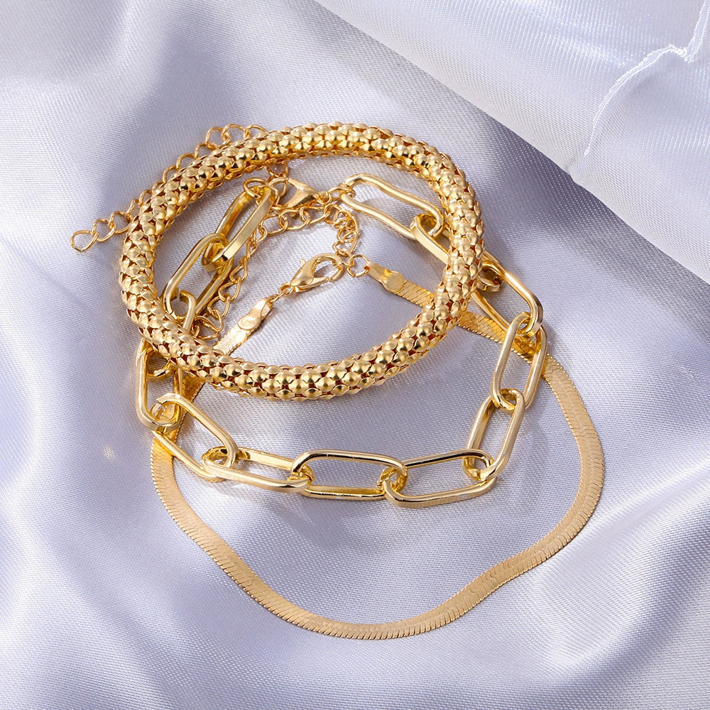 Alloy Snake Bone Chain Multilayer Bracelet Geometric Retro Style Electroplated For Women - Image 3
