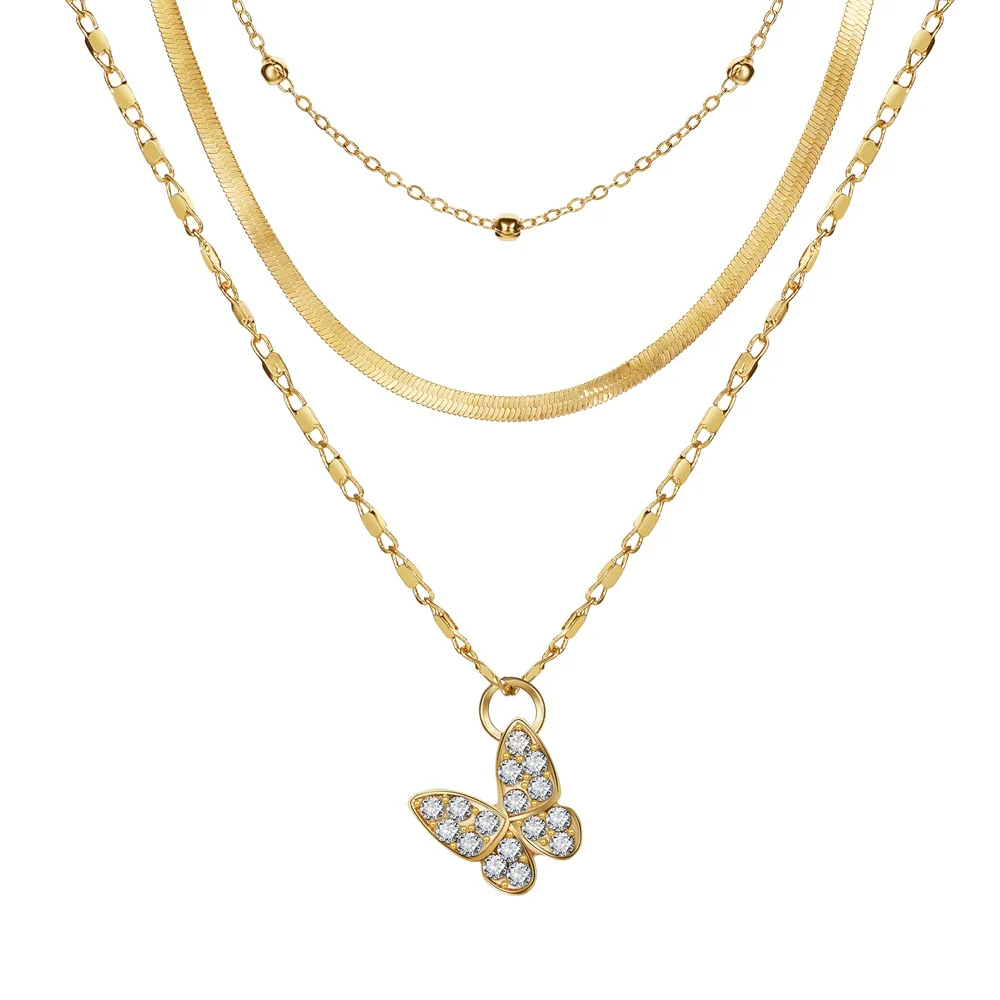 Alloy Snake Bone Chain With Retro Diamond Butterfly Pendant And Mixed Gem Inlay - Image 5