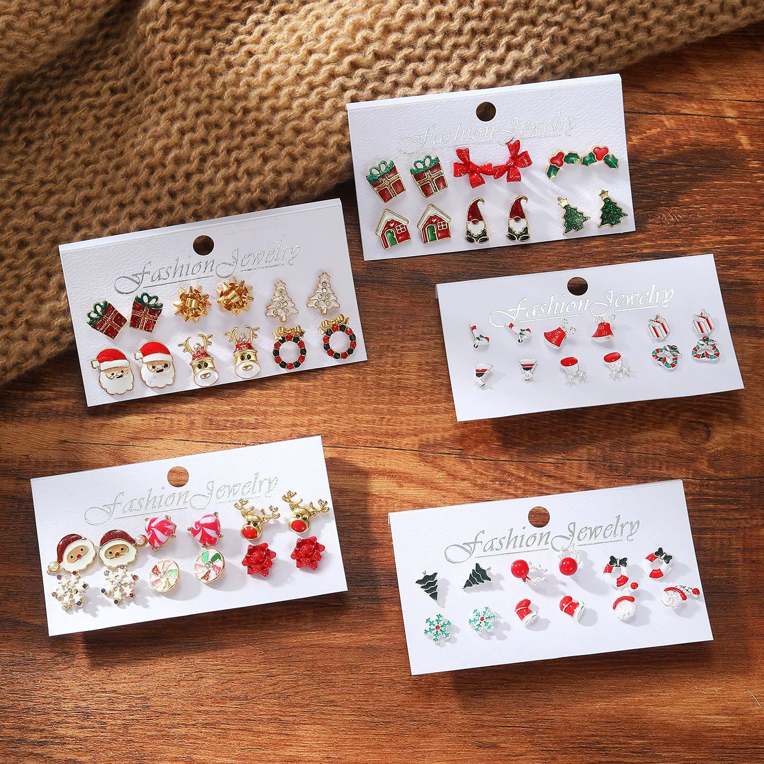 Alloy Snowflake Bell Geometric Oil Dripping Women's Earrings Set - Image 3