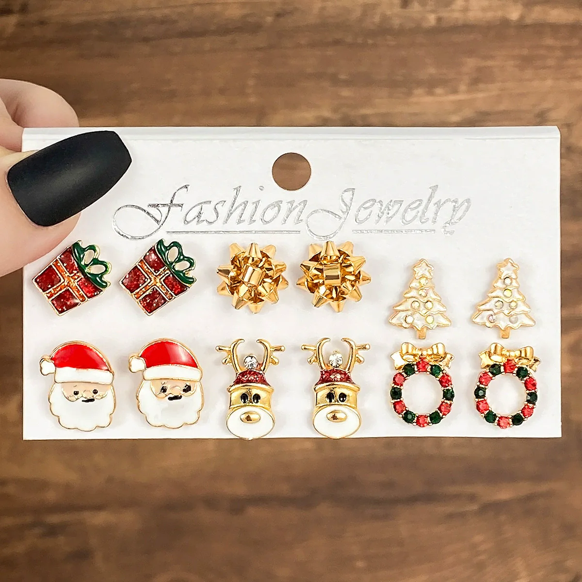 Alloy Snowflake Bell Geometric Oil Dripping Women's Earrings Set - Image 5