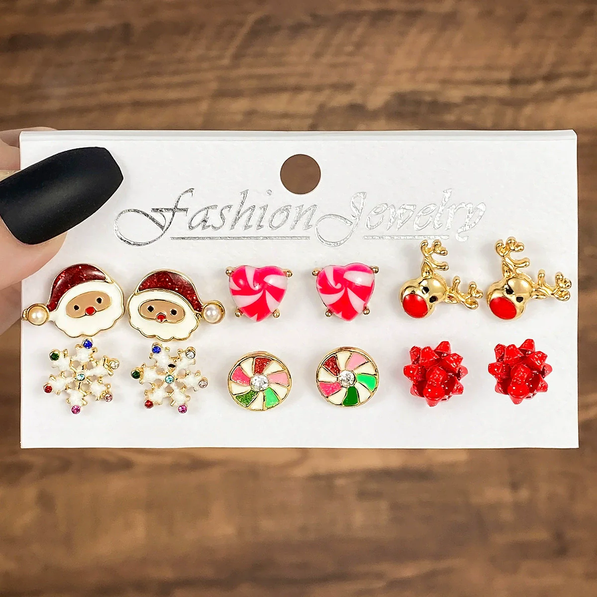 Alloy Snowflake Bell Geometric Oil Dripping Women's Earrings Set - Image 6