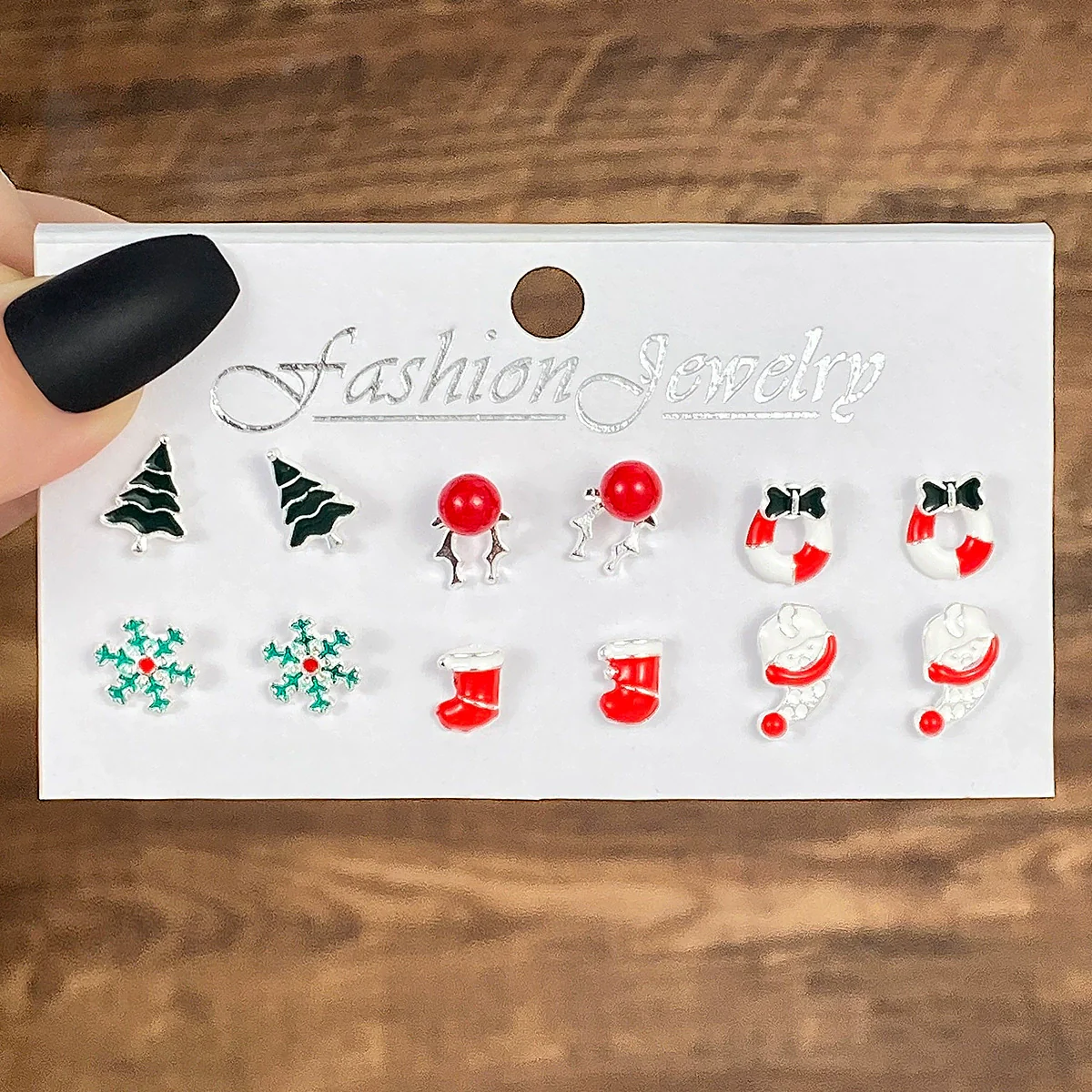 Alloy Snowflake Bell Geometric Oil Dripping Women's Earrings Set - Image 9