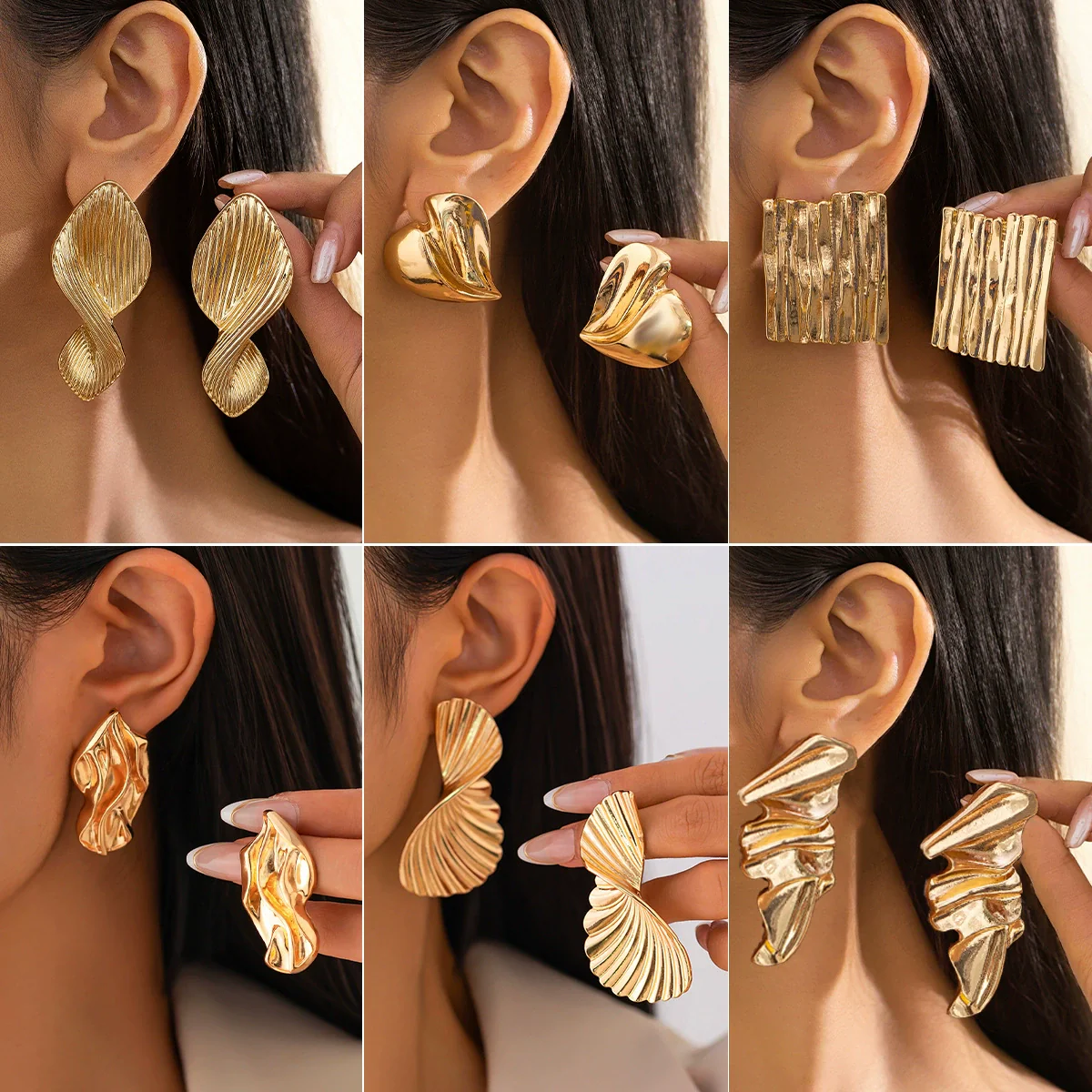 Alloy Stainless Steel Geometric Square Heart Pleated Electroplated Women's Earrings