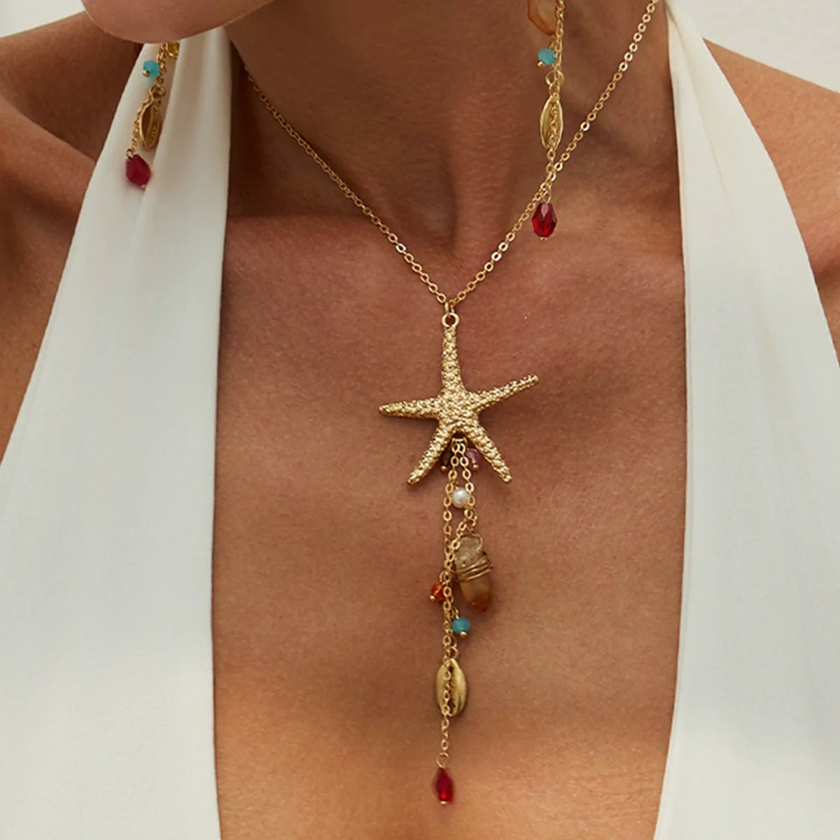 Alloy Starfish Shell Animal Zodiac Style Electroplated Necklace - Image 2