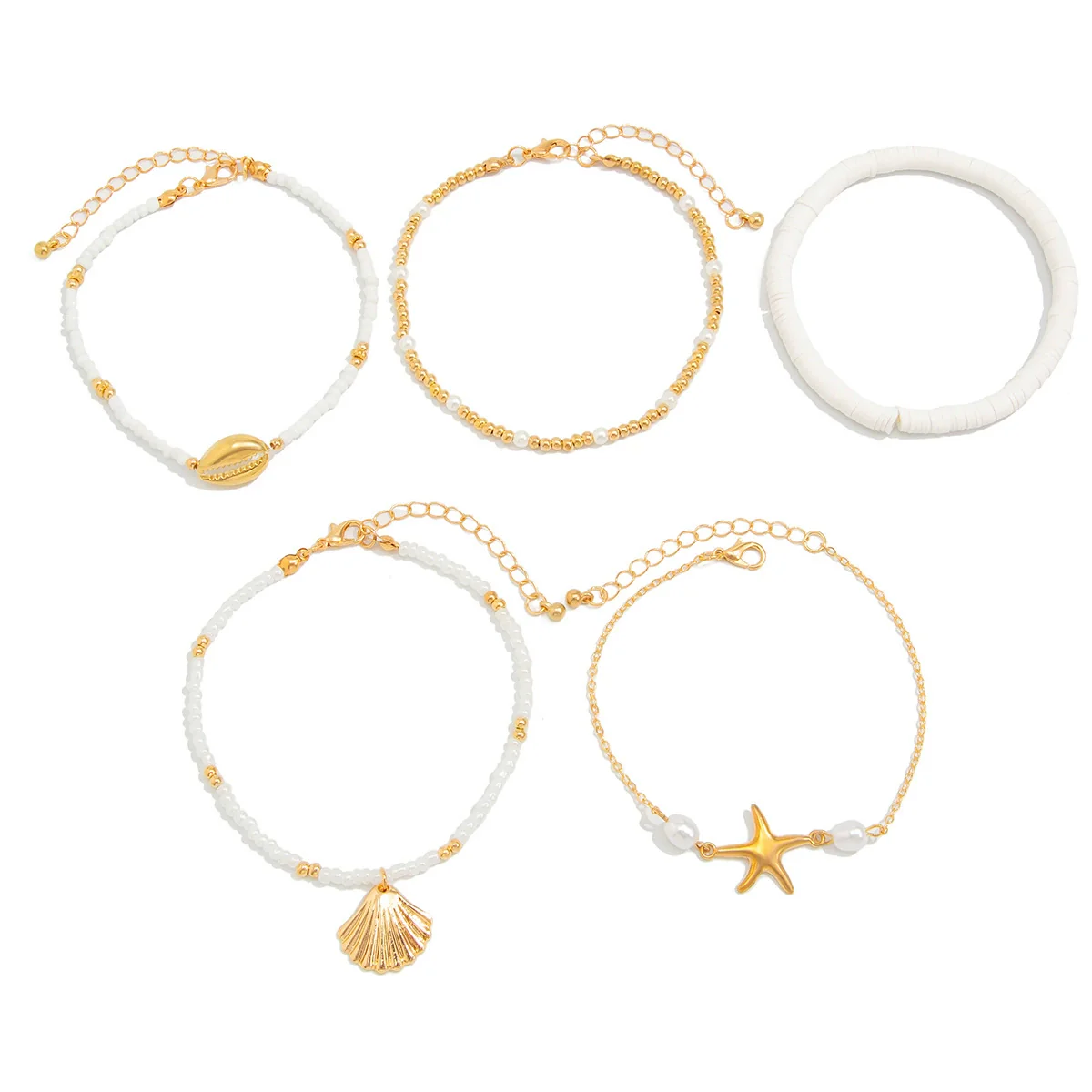 Alloy Starfish Shell Pendant Anklet Set With Imitation Pearl Rice Beads And Soft Clay Women's Fashion Foot Accessories - Image 5