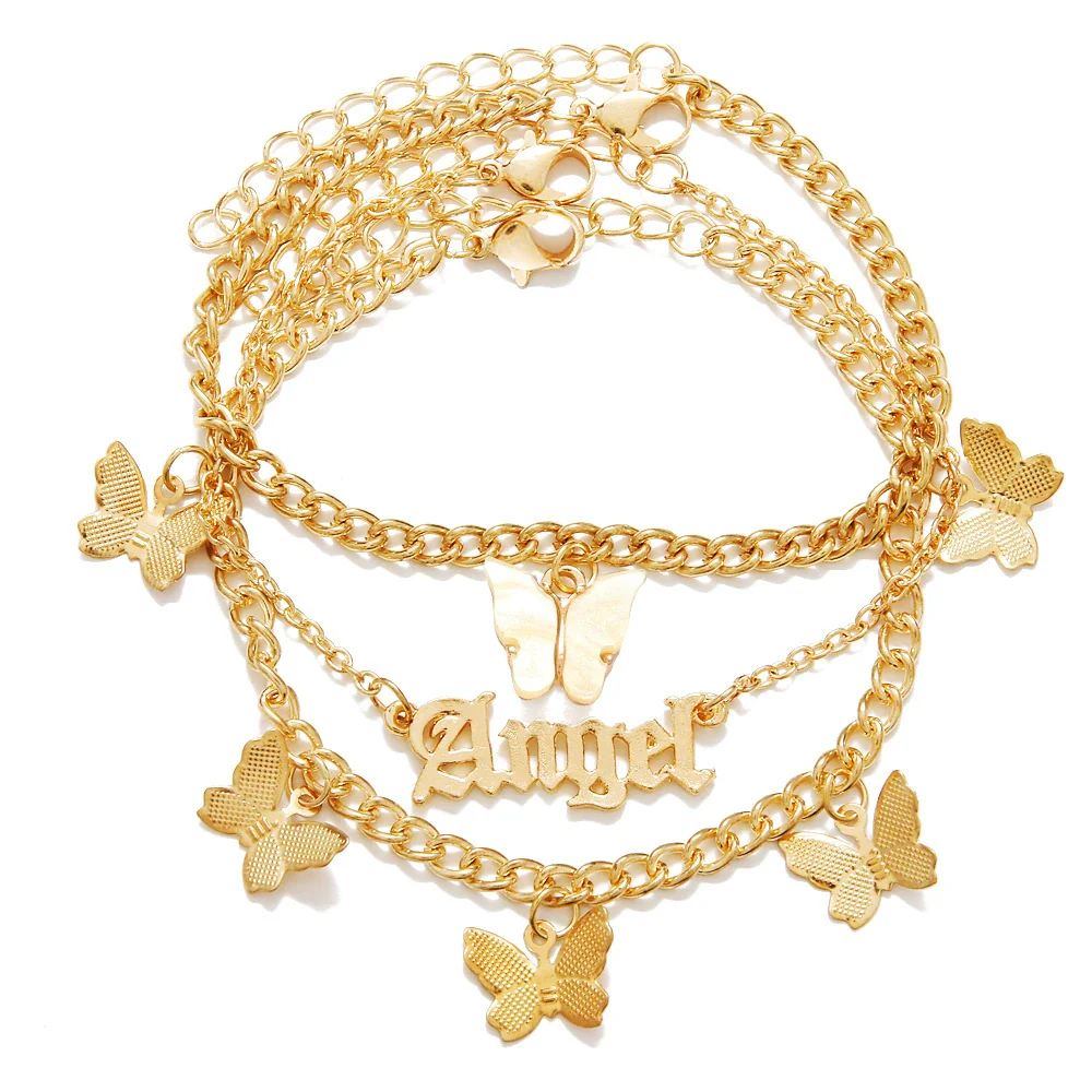 Alloy Women's Angel Butterfly Bow Anklet Multi Layer Pendant Foot Ornaments - Image 11
