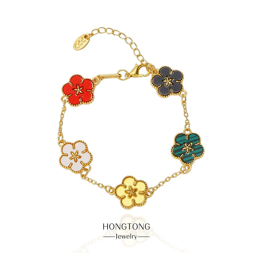 Alloy Women's Geometric Five Gold Flower Four Leaf Clover Electroplated Bracelet