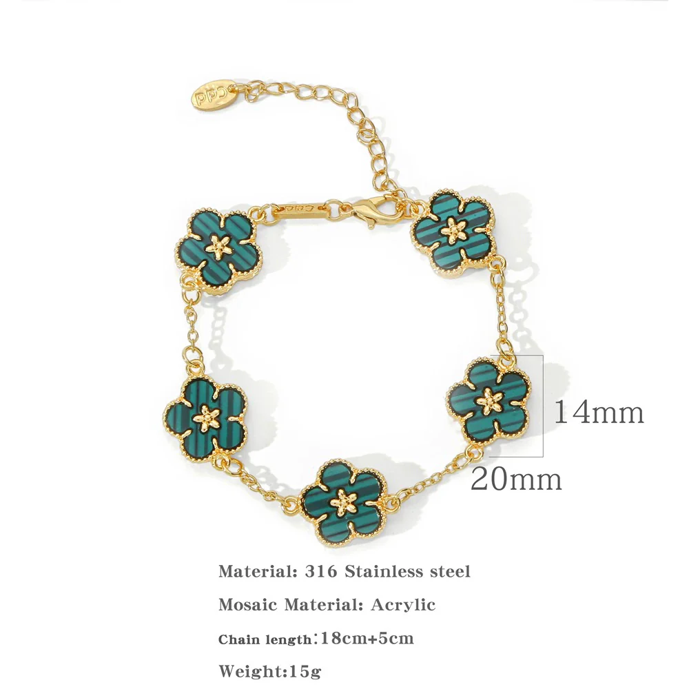 Alloy Women's Geometric Five Gold Flower Four Leaf Clover Electroplated Bracelet - Image 10