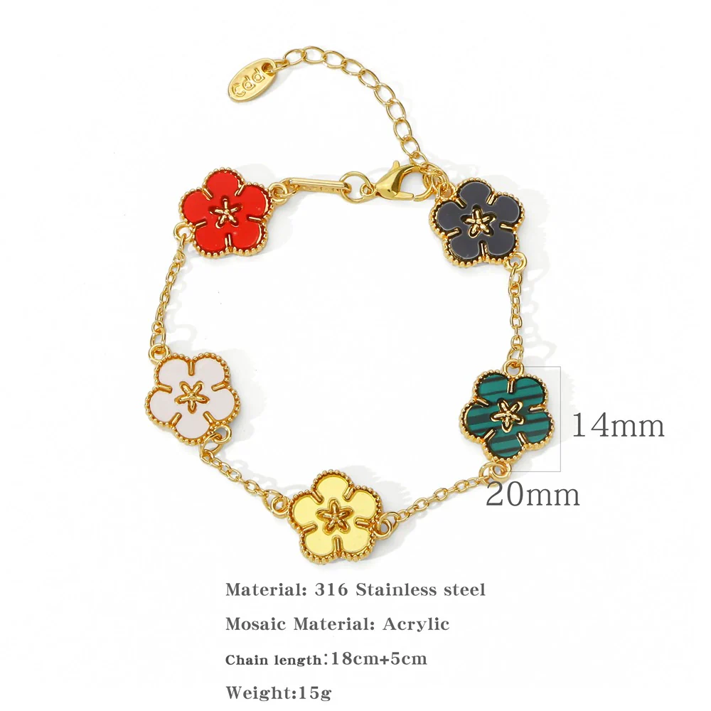 Alloy Women's Geometric Five Gold Flower Four Leaf Clover Electroplated Bracelet - Image 11