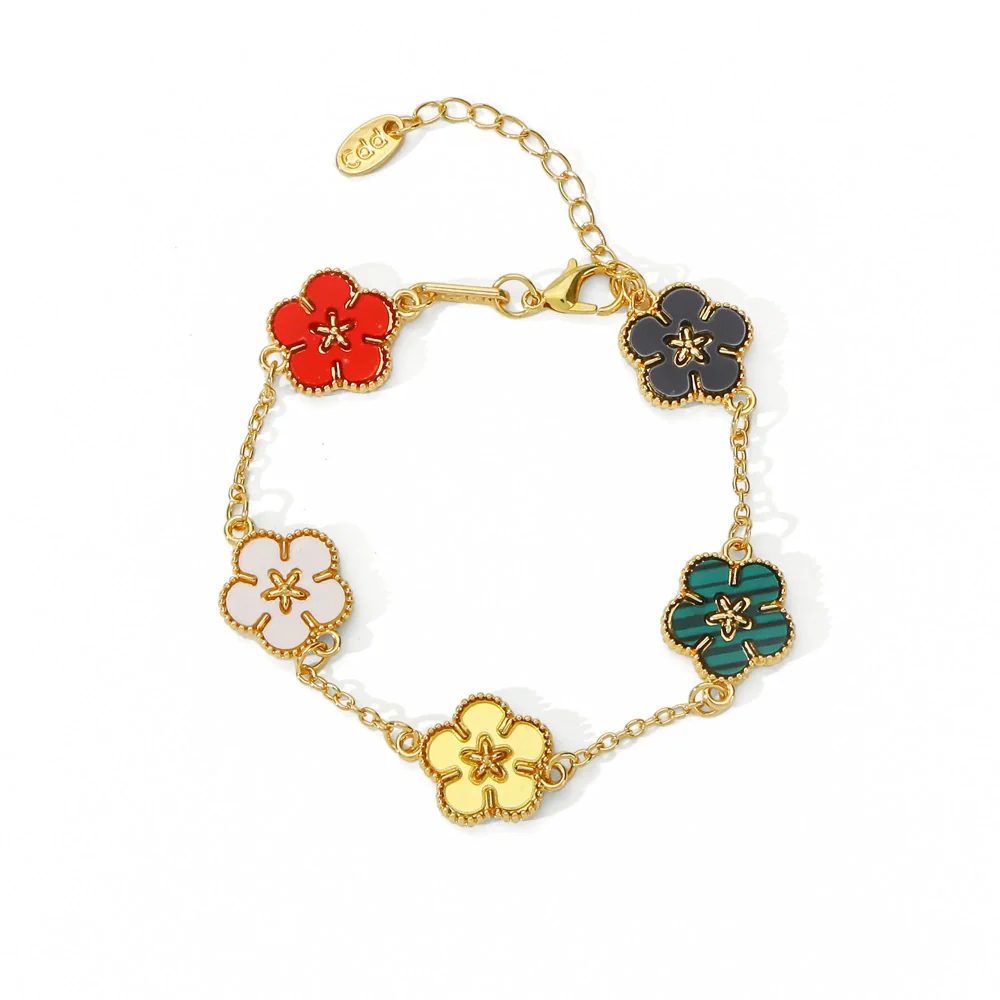 Alloy Women's Geometric Five Gold Flower Four Leaf Clover Electroplated Bracelet - Image 5