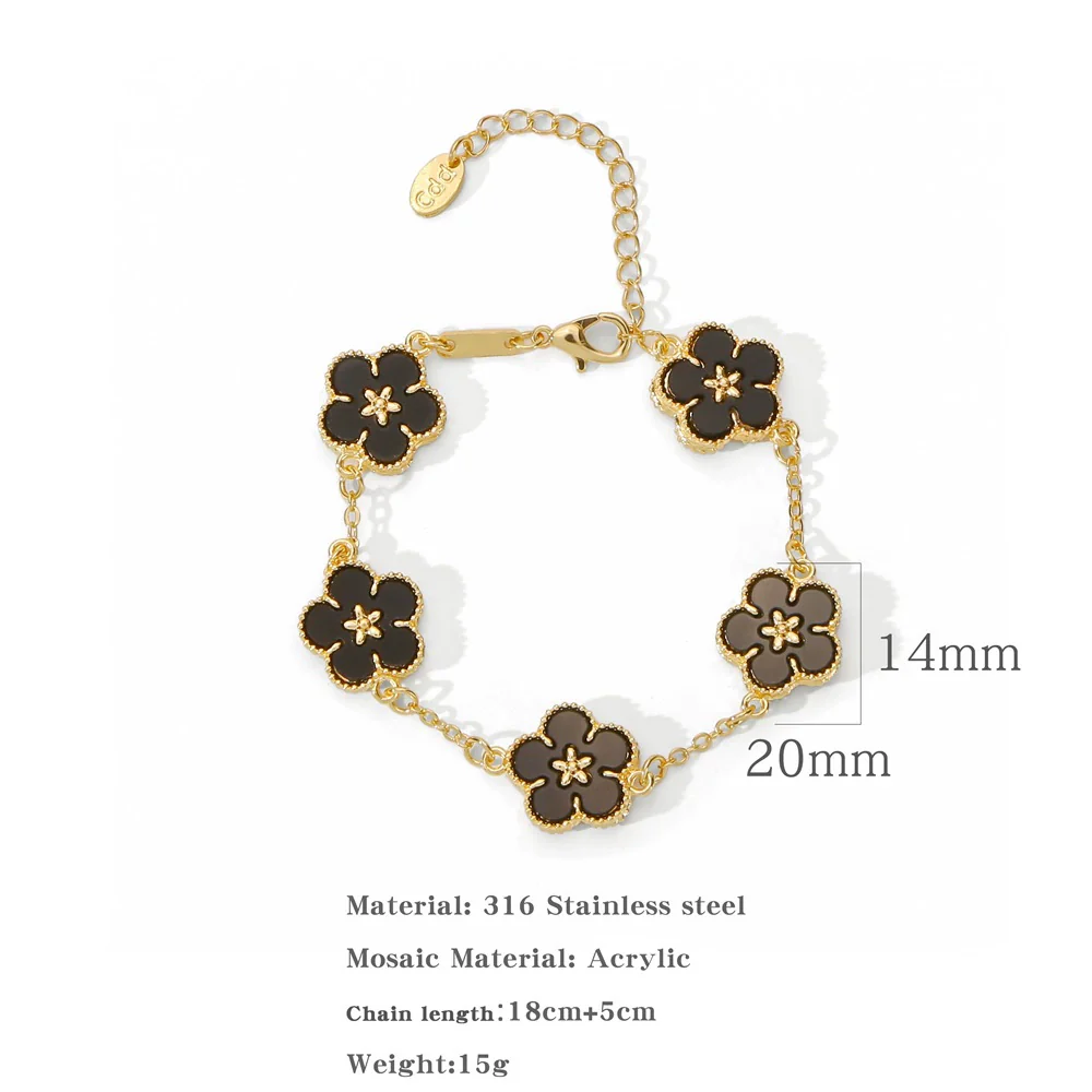 Alloy Women's Geometric Five Gold Flower Four Leaf Clover Electroplated Bracelet - Image 6