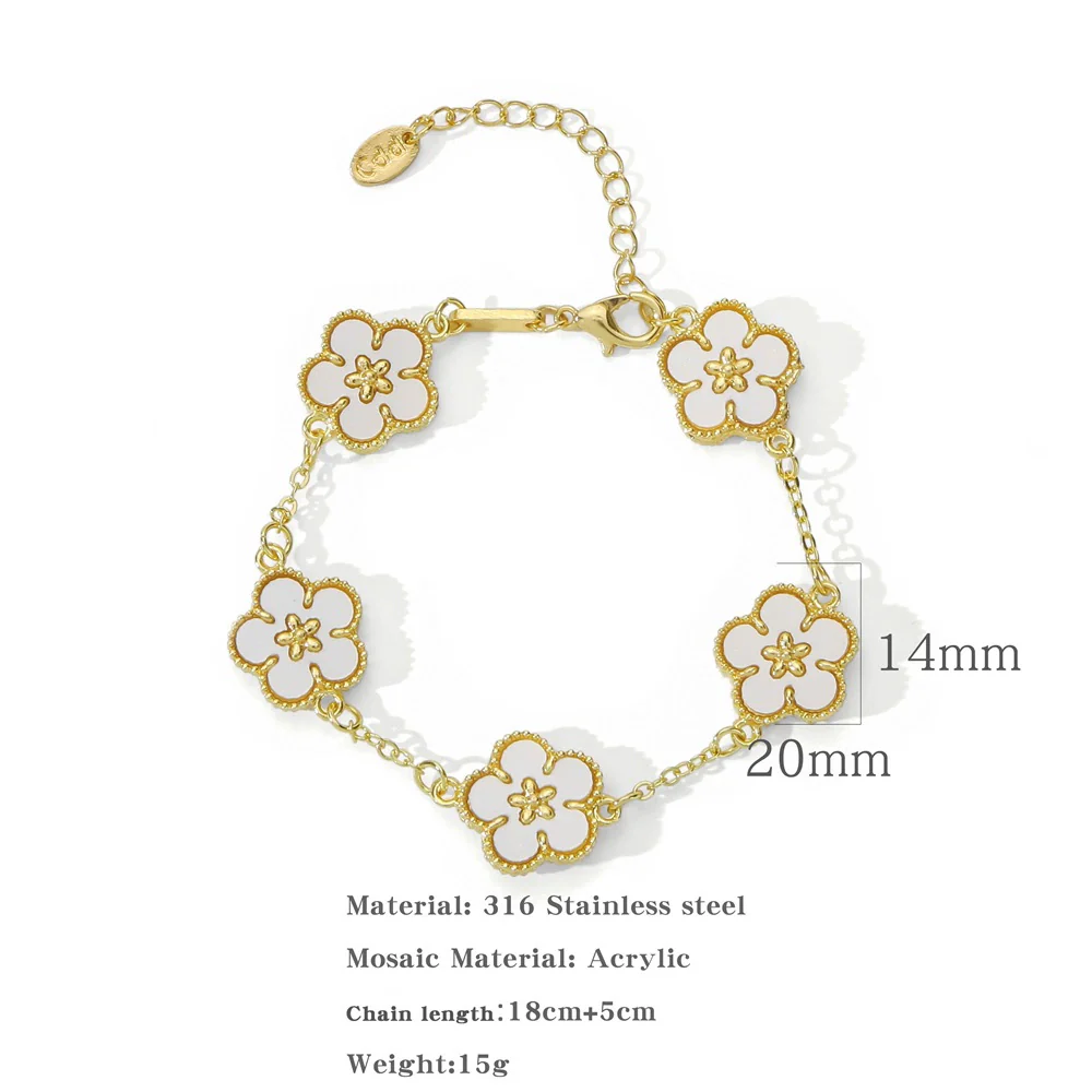 Alloy Women's Geometric Five Gold Flower Four Leaf Clover Electroplated Bracelet - Image 7