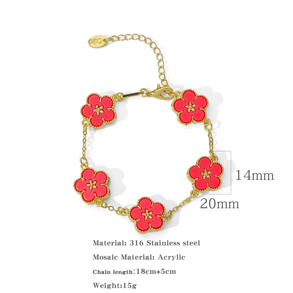 Alloy Women's Geometric Five Gold Flower Four Leaf Clover Electroplated Bracelet - Image 8