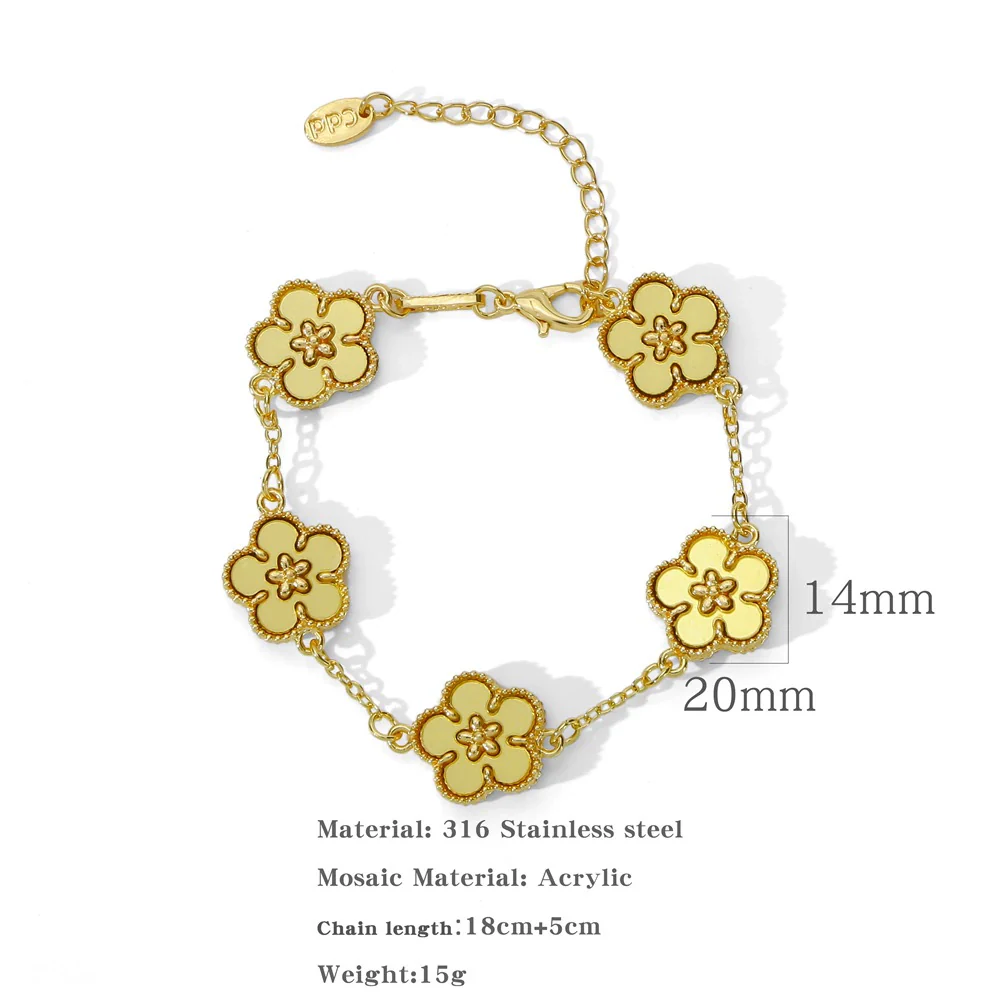 Alloy Women's Geometric Five Gold Flower Four Leaf Clover Electroplated Bracelet - Image 9