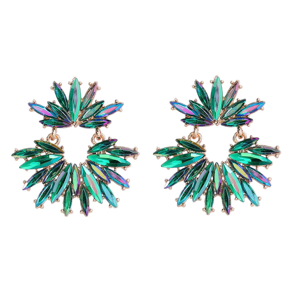 Alloy Women's Geometric Flower Diamond Earrings - Image 5