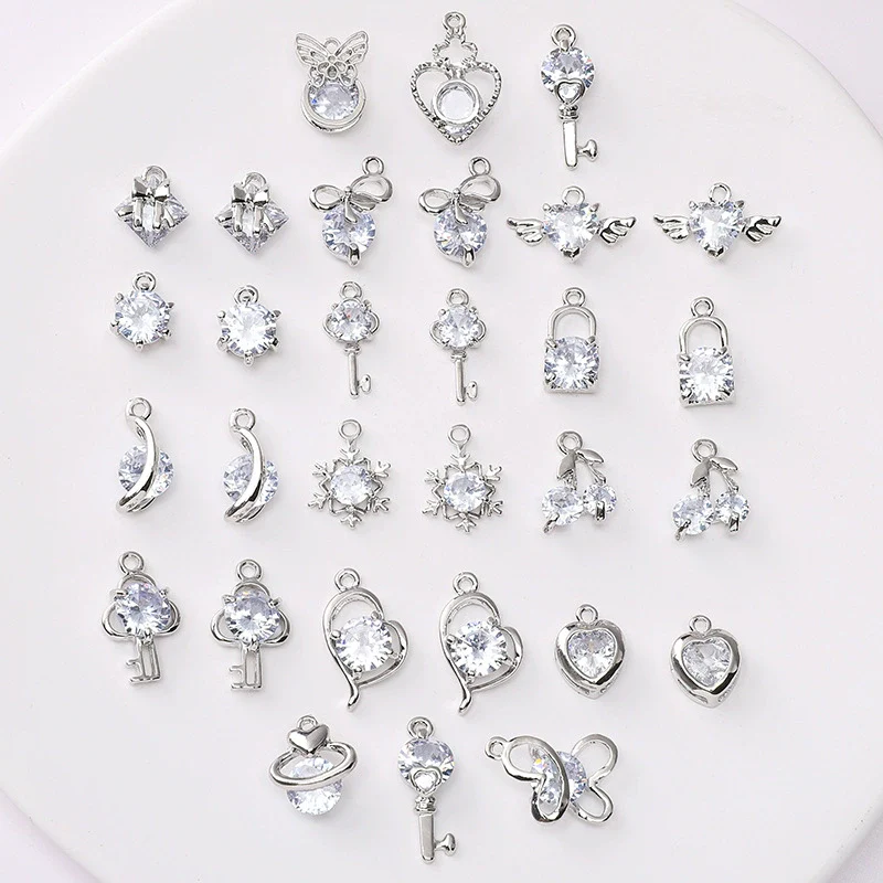 Alloy Zircon Jewelry Accessories With Square Pattern Love Key Butterfly Pendant For Diy Handmade Bracelet And Earrings - Image 4