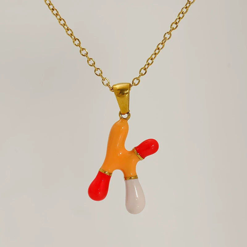 Alphabet 316L Stainless Steel Oil Drop Pendant Necklace Accessories For Women - Image 16