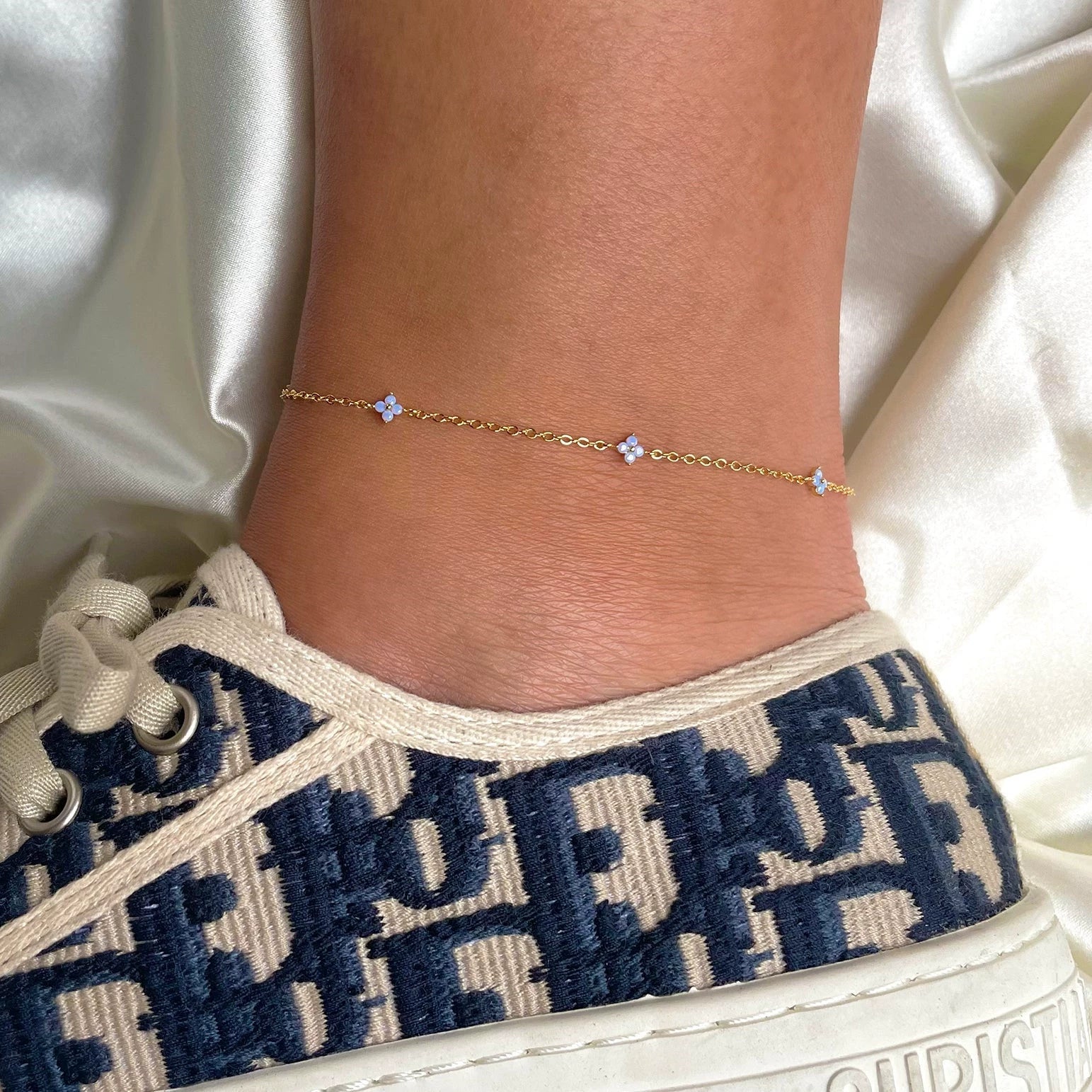 Anklet Gold White K Rose Gold Flower Style For Women - Image 2