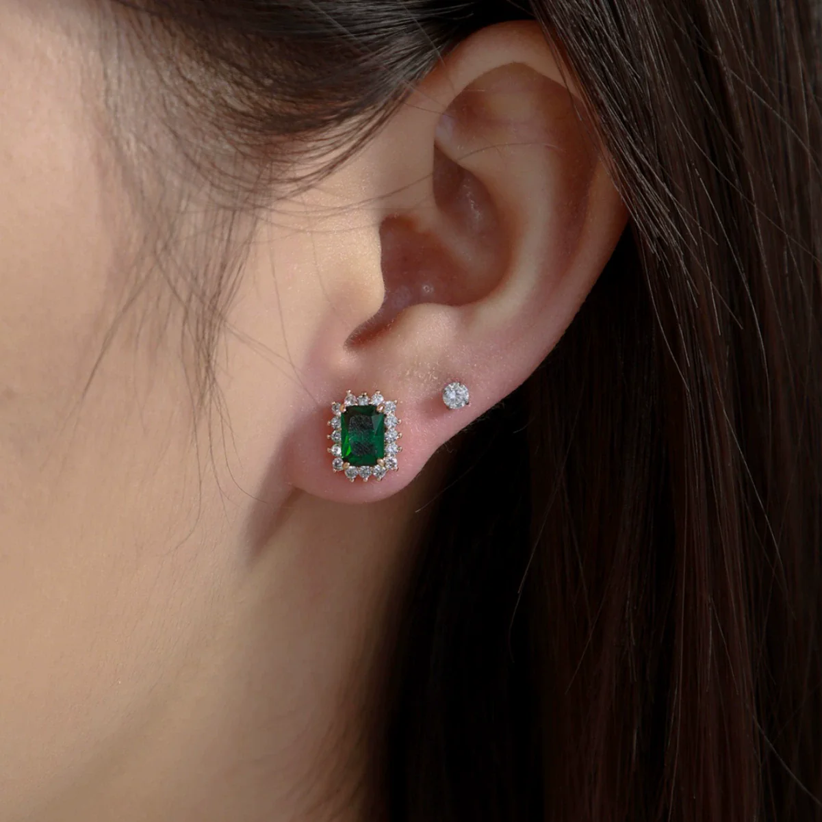 Artificial Gemstone Emerald Square Earrings Copper Alloy Geometric Electroplating Jewelry For Women - Image 2