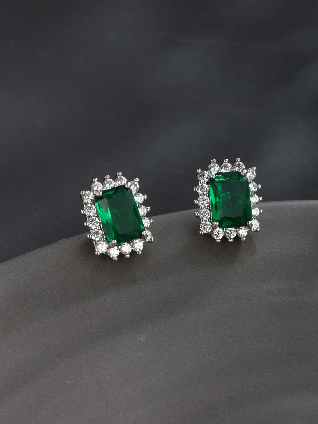 Artificial Gemstone Emerald Square Earrings Copper Alloy Geometric Electroplating Jewelry For Women - Image 6