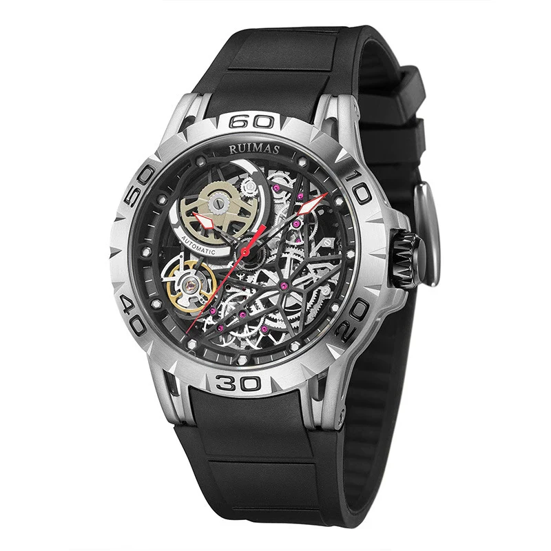 Automatic Mechanical Men's Watch With Silicone Strap Alloy Case Sapphire Crystal Glass Mirror Round Dial - Image 3