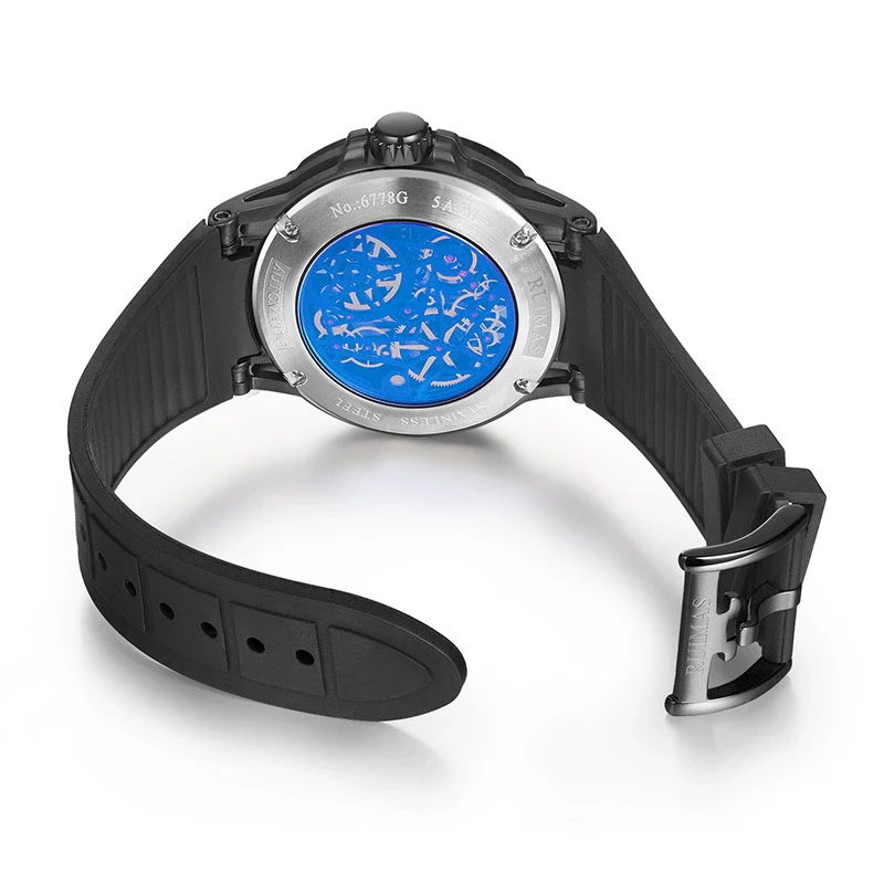 Automatic Mechanical Men's Watch With Silicone Strap Alloy Case Sapphire Crystal Glass Mirror Round Dial - Image 4
