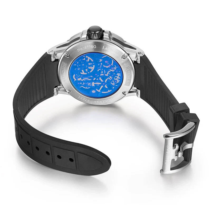 Automatic Mechanical Men's Watch With Silicone Strap Alloy Case Sapphire Crystal Glass Mirror Round Dial - Image 5