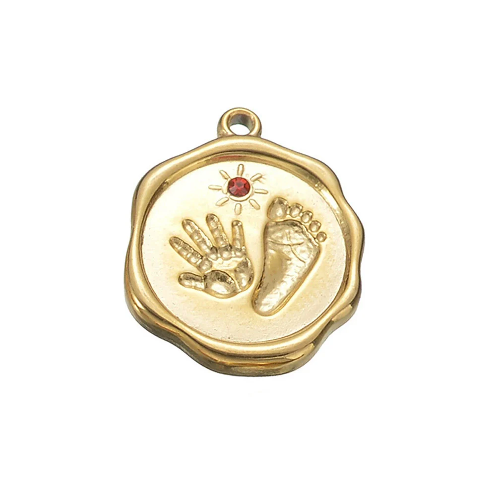 Baby Pendant Necklace Stainless Steel Geometric Palm And Foot Jewelry Accessories With Diamonds Electroplated - Image 6