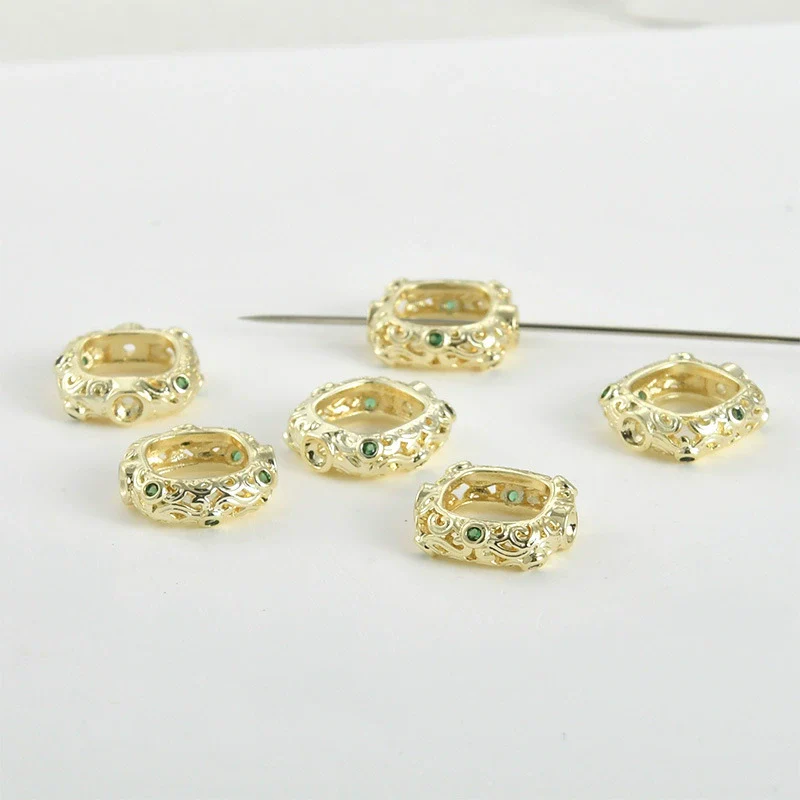 Bag Bead Ring Diy Hand Made Beaded Material Accessories Retro Hollow Rounded Square Copper Bead With 14K Plating - Image 5