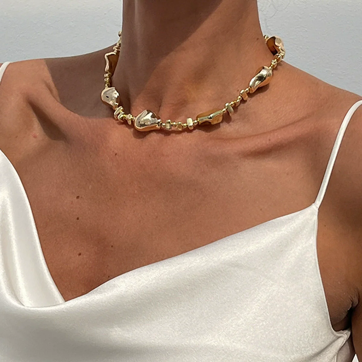 Baroque Imitation Pearl Beaded Geometric Star Tassel Alloy Electroplated Necklace For Women - Image 3