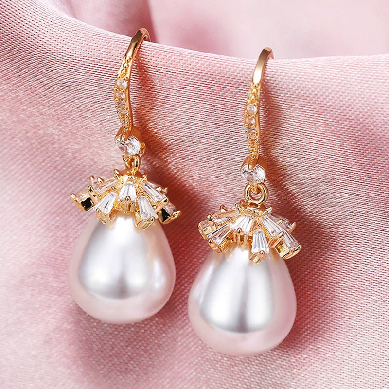 Baroque Style Earrings Copper Artificial Pearl Geometric - Image 2