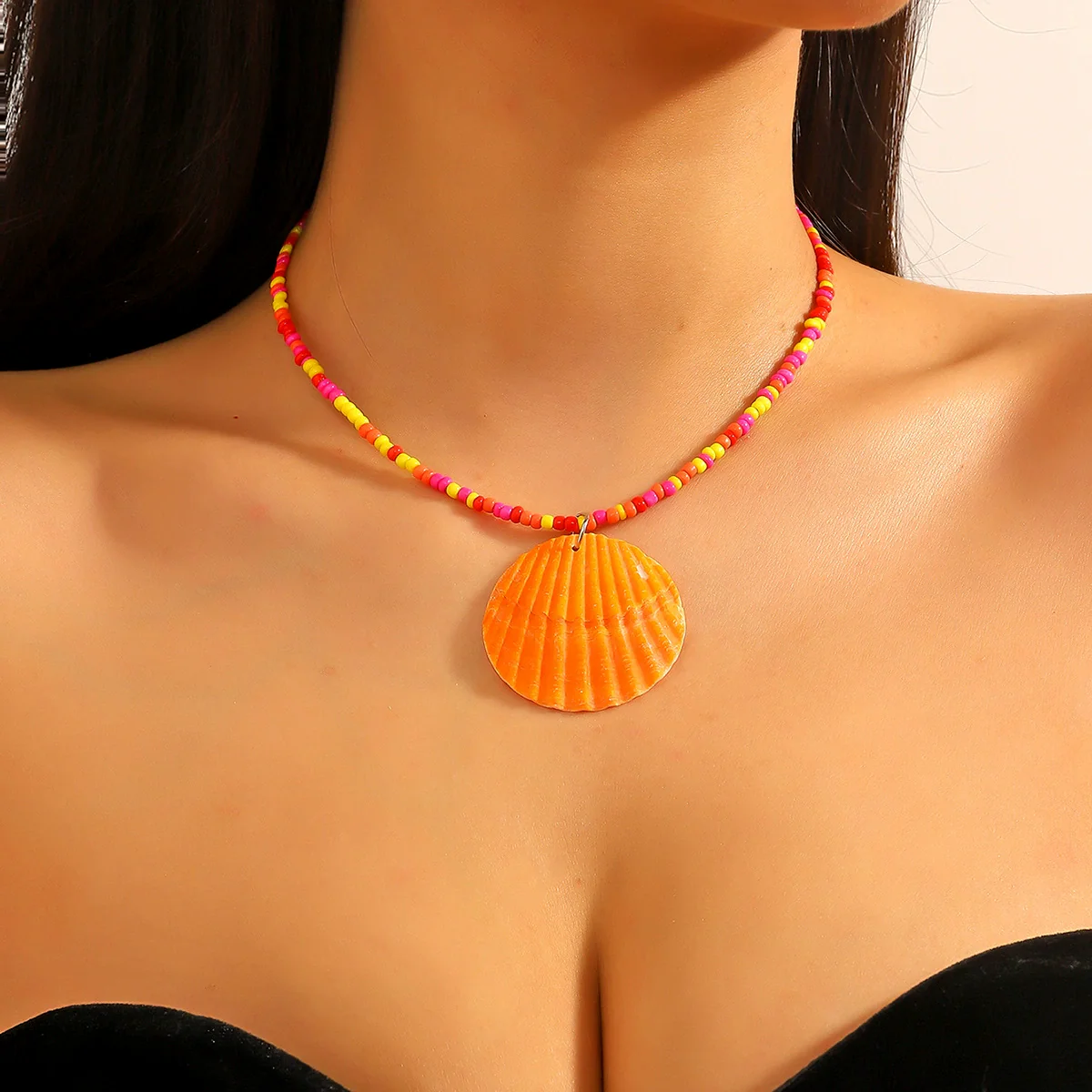 Beach Ocean Style Fishtail Shell Pendant Necklace With Beads Polish Finished Women's Jewelry - Image 4