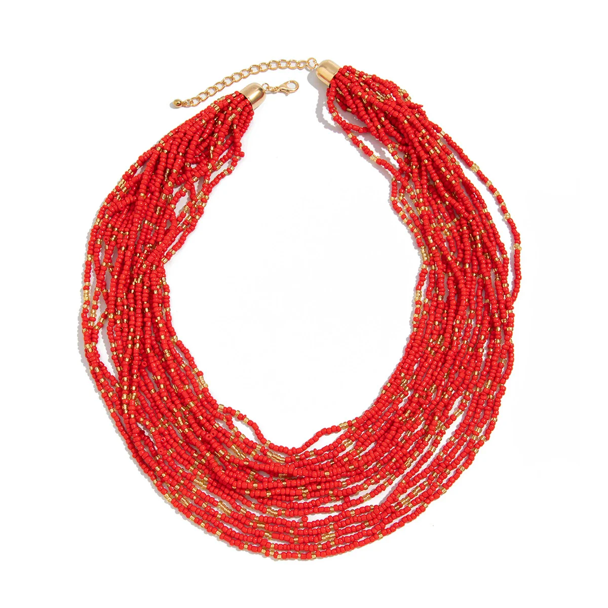 Beaded Necklace Rice Beads Geometric Handmade Exaggerated Stylish Multilayer Women's - Image 5