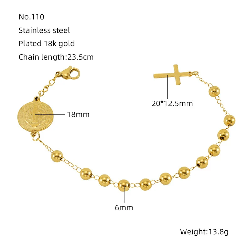 Beaded 316L Stainless Steel Unisex Geometric Bracelet With Electroplating - Image 10