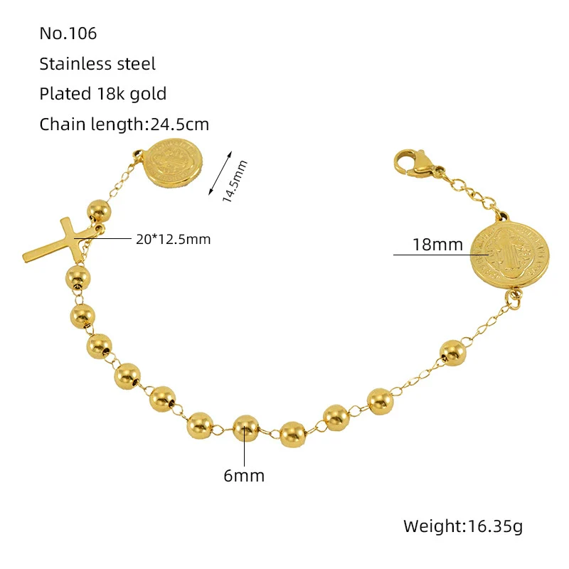 Beaded 316L Stainless Steel Unisex Geometric Bracelet With Electroplating - Image 6