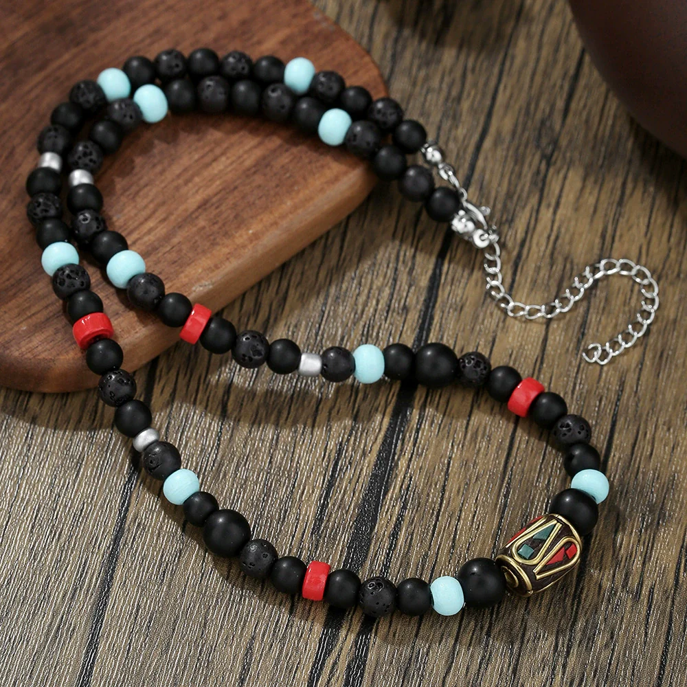 Beaded Stone Necklace Synthetic Stone Geometric Style Alloy Electroplating O Word Chain - Image 4