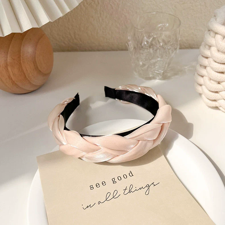 Beige Cream Cloth Handmade Wide Edge Headband - Image 11