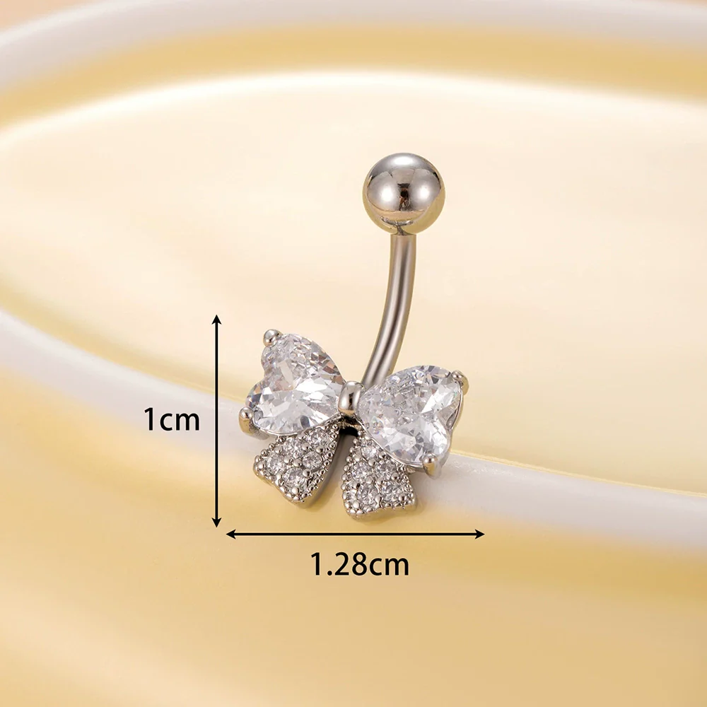 Belly Button Ring Stainless Steel Microinlaid Zircon Love Bow Women's Fashion Electroplating - Image 12