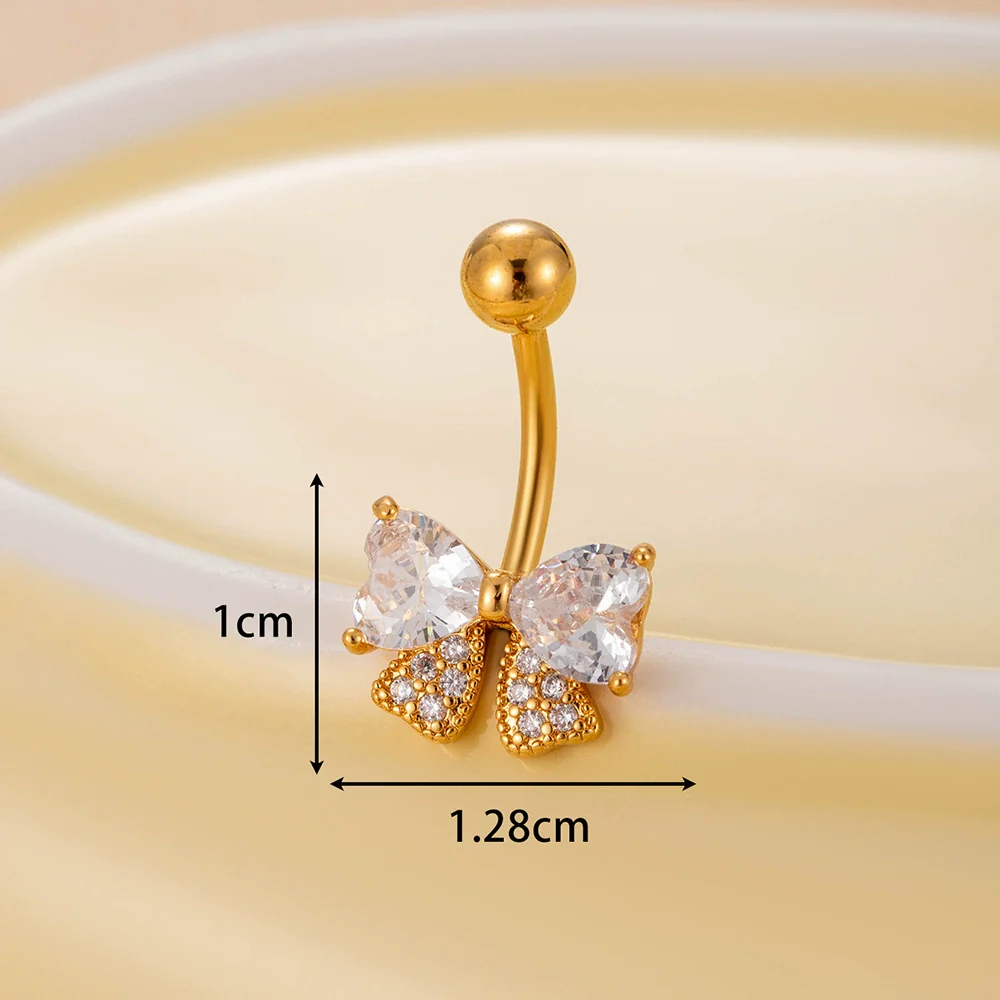 Belly Button Ring Stainless Steel Microinlaid Zircon Love Bow Women's Fashion Electroplating - Image 13