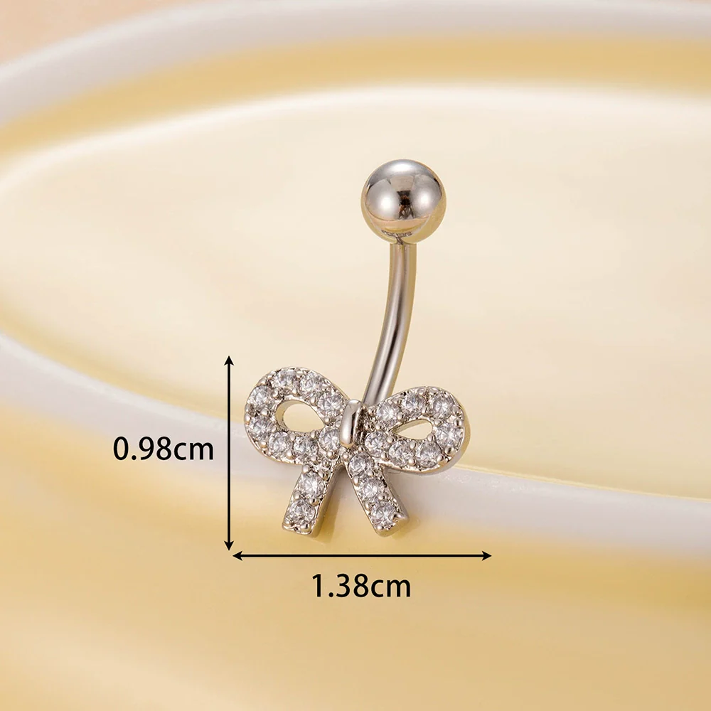 Belly Button Ring Stainless Steel Microinlaid Zircon Love Bow Women's Fashion Electroplating - Image 14