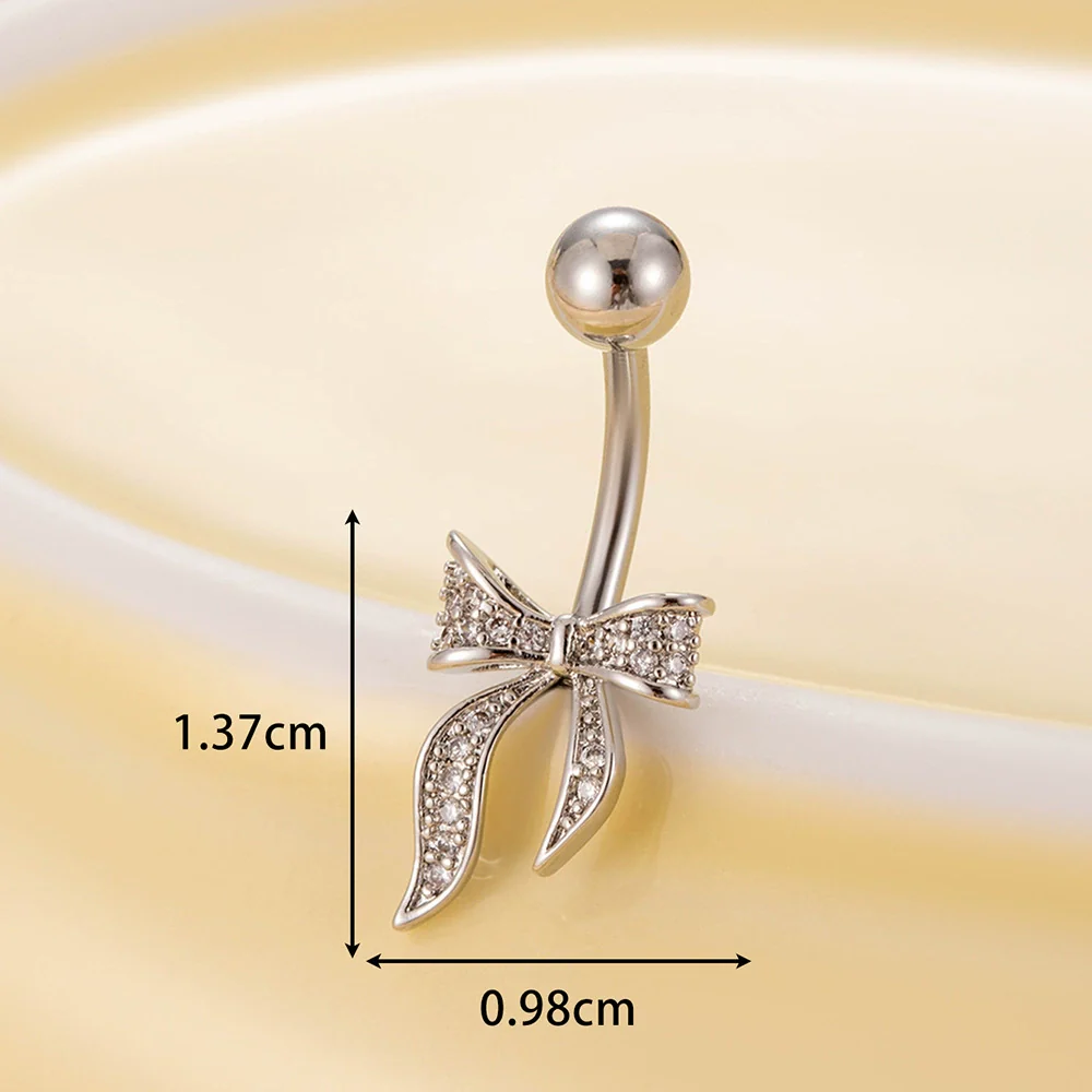 Belly Button Ring Stainless Steel Microinlaid Zircon Love Bow Women's Fashion Electroplating - Image 16