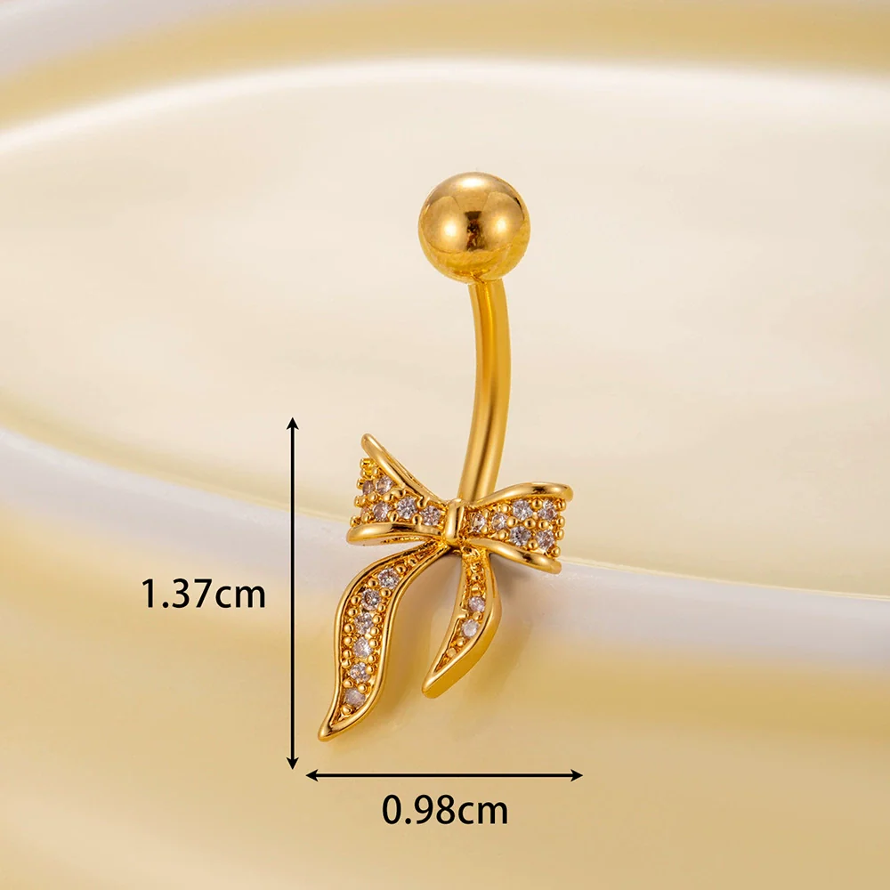 Belly Button Ring Stainless Steel Microinlaid Zircon Love Bow Women's Fashion Electroplating - Image 17