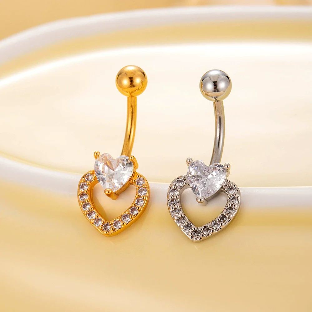 Belly Button Ring Stainless Steel Microinlaid Zircon Love Bow Women's Fashion Electroplating - Image 4