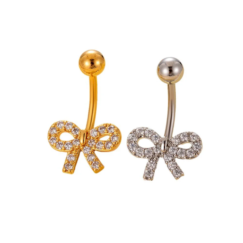Belly Button Ring Stainless Steel Microinlaid Zircon Love Bow Women's Fashion Electroplating - Image 5