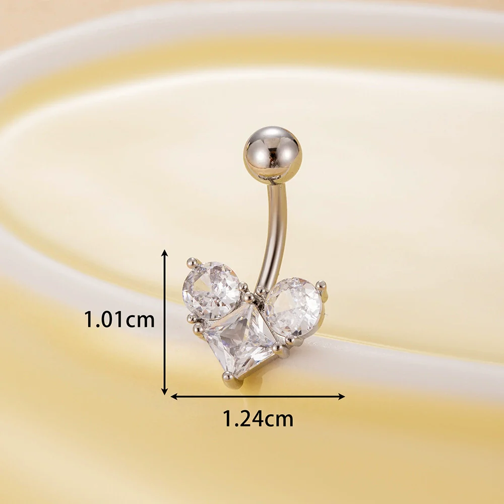 Belly Button Ring Stainless Steel Microinlaid Zircon Love Bow Women's Fashion Electroplating - Image 6