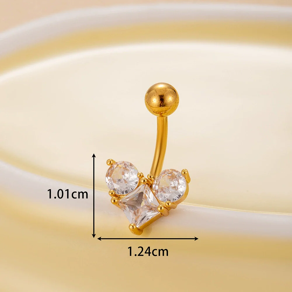 Belly Button Ring Stainless Steel Microinlaid Zircon Love Bow Women's Fashion Electroplating - Image 7