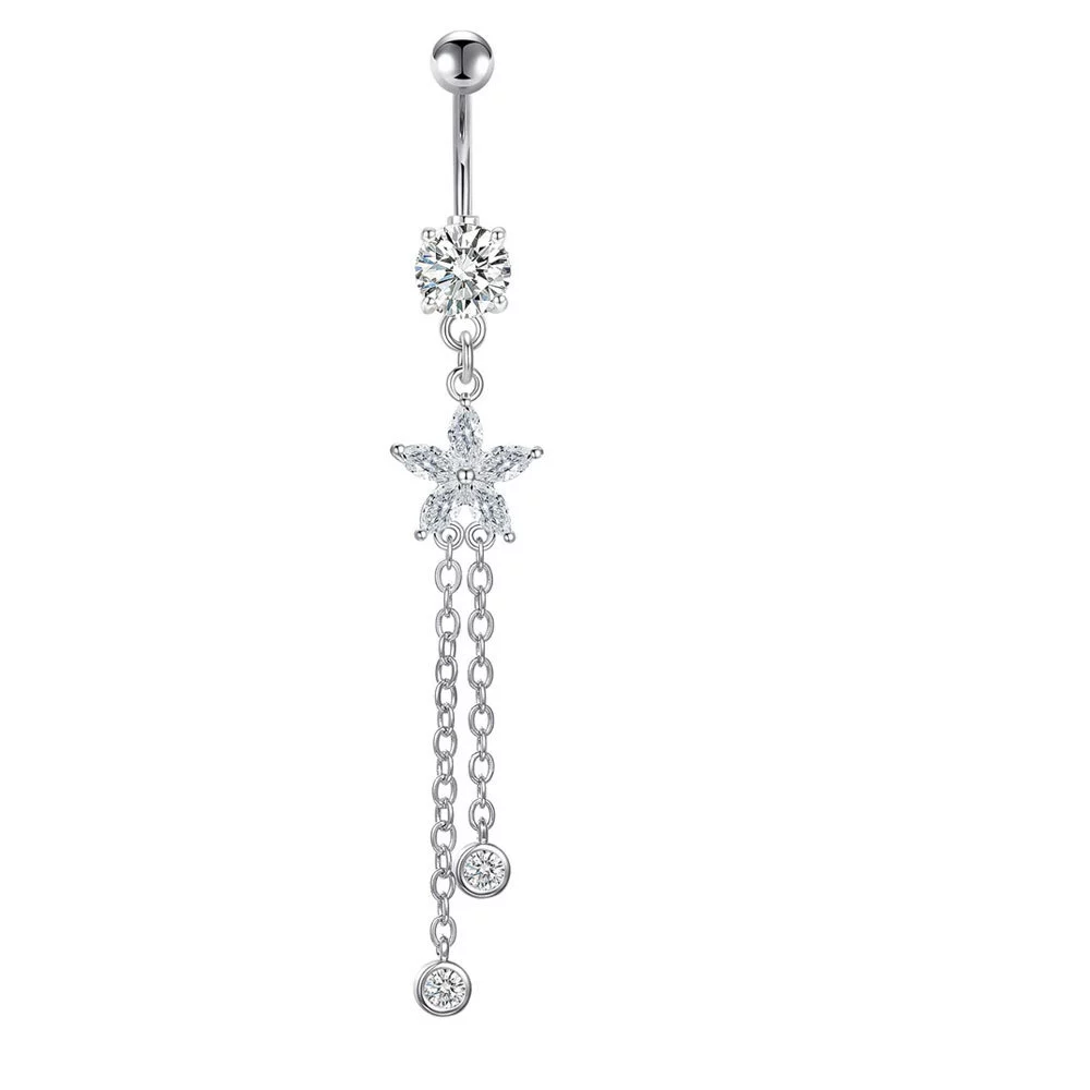 Belly Button Ring Stainless Steel Star Inlaid Zircon Electroplating Body Jewelry - Image 9