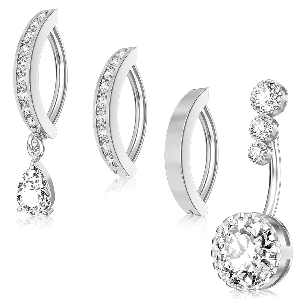 Belly Button Ring Stainless Steel Zircon Geometric Electroplating Unisex Body Puncture Jewelry Set
