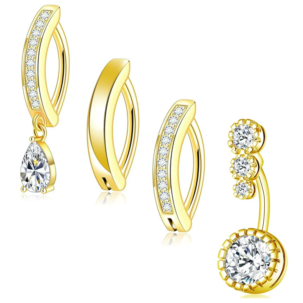 Belly Button Ring Stainless Steel Zircon Geometric Electroplating Unisex Body Puncture Jewelry Set - Image 2