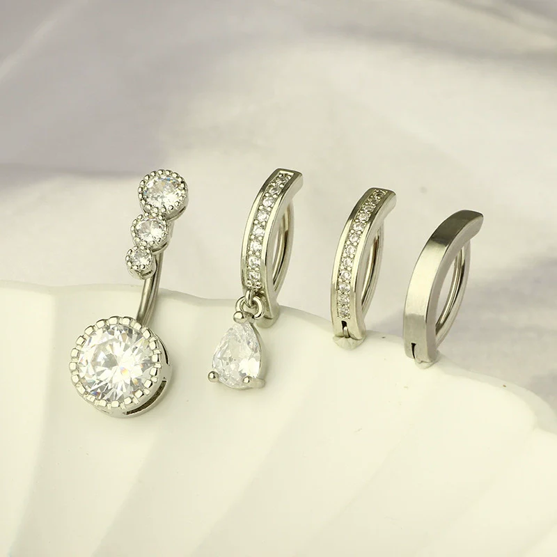 Belly Button Ring Stainless Steel Zircon Geometric Electroplating Unisex Body Puncture Jewelry Set - Image 4
